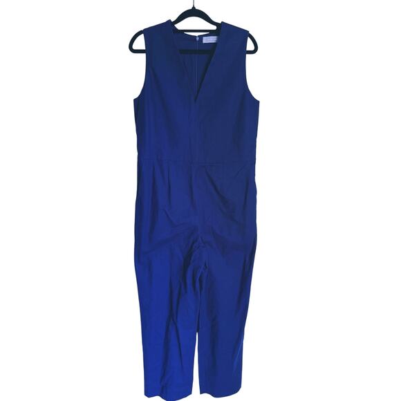 Everlane Structured Jumpsuit V-Neck Sleeveless 4 Navy Blue Career Academia Fall - Picture 4 of 9